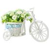 MISNODE Mini triciclo con fiore artificiale, simulazione galleggiante in rattan bicicletta finta fiore di seta, finta rosa bianca fiore bicicletta fai da te disposizione floreale stand