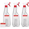 Octopus 3 bottiglie spray da 750 ml in PET, bottiglie spray con pistola a spruzzo, atomizzatori vuoti con ugello a spruzzo regolabile (getto/spruzzo), ad es. per piante/fiori, pulizia, officina