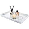 AHAQU Vassoio decorativo in pietra di marmo 30x20cm, vassoi di vanità in ceramica grandi, vassoi per profumi e cosmetici bianchi, vassoio rettangolare da bagno per candele, piccole piante, sapone