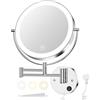 Gospire Specchio da trucco illuminato da parete da 22,9 cm, con 3 luci colorate e oscuramento continuo, ingrandimento 1X/10X, LED a doppia faccia, con sensore tattile, braccio estensibile, girevole a