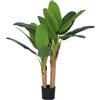 HOMCOM Pianta Artificiale di Banano Alta 120 cm con Vaso Incluso, Pianta Finta con 2 Tronchi e 15 Foglie per Interni, Verde