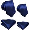Hi-Tie Padre E Figlio Cravatta Set Jacquard Tessuto Seta Cravatta Tasca Quadrato Set Per La Festa Di Nozze Regali Di, Blu navy tinta unita., Medium