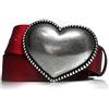 almela - Cintura donna fibbia cuore antiallergica argento antico - Vera pelle - Cuoio - Larghezza 4 cm - 40mm - Women's leather belt (Rosso, 95)