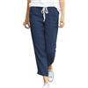 Cegerne Pantaloni Estivi in Lino da Donna 7/8 Pantaloni da Spiaggia Casual in Cotone Leggero, Blu Marino-l, XL