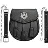 UNEED SPORRAN IN PELLE NERA CON CARDO E 3 NASELLE KILT SPORRAN SCOZZESE CON CINTURA CATENA 02