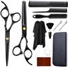 Aurobest 12 Pezzi Set Forbici Parrucchiere con Pettine, Mantello, Clip, Forbici Capelli Salone Professionali, Forbici Sfoltire Capelli Acciaio Inox Domestico, Forbice per Barbiere, Uomini, Donne, Bambini(Nero)