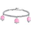 Luca Barra Bracciale, Collezione Summer. Bracciale da Donna in Acciaio con Campanelle con Smalto Rosa e Cristalli Bianchi. La referenza è BK2465