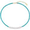 COAI Collana Donna Estiva Delicata con Turchese Sintetico 4 mm e Perle Coltivate Acqua Dolce, Collana di Perle da Donna Girocollo Estivo Regolabile 40+5 cm