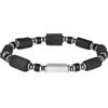 COAI Bracciale Uomo Tormalina Nera con Pietre Grezze, Perline Heishi Onice Opaco, Ematite e Targhetta Acciaio Inox, Bracciale Tormalina Nera Uomo Elastico