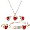COLLBATH Collana a forma di cuore collana con strass per donne braccialetto da donna orecchini a cerchio cuore collana da donna collane orecchini alla moda collane gioielli collane rosse, 40X2.1CM,