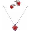 sicilia bedda - Gioielli in Corallo Rosso del Mediterraneo e Zirconi - Argento 925 - Prodotto Realizzato a Mano (Set Cuore con Zircone singolo)