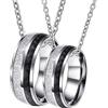 Homxi Collana Coppia Anelli,Anelli Donna Acciaio Inossidabile Set Anelli Incisione Personalizzata 8MM Nero Argento Anello con Fibra di Carbonio Collana Donna 50 cm Collane 60 cm