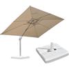 PURPLE LEAF Ombrellone da Giardino Esterno 2,7 X 3,5 m con Base, Ombrelloni da Esterno Tela 240 g/m² UPF 50+ Protezione Solarecon Rotazione di 360° e 5 Posizioni di Inclinazione, Beige