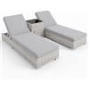 Arreditaly Set 2 Lettini Prendisole In Polyrattan Con Tavolino Contenitore E Cuscini Schienale Regolabile Sdraio Da Giardino Terrazzo Piscina Relax Outdoor Arredo Esterno 184 x 60 x 21 Cm Grigio Chiaro