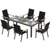 Devoko Set di Arredo da Giardino 6 Persone, Set di Tavolo 189 cm Design a Vena di Legno e 6 Sedie Impilabili da Esterno in Alluminio, Ideale per Cortile, Terrazza o Ai Margini della Piscina, Grigio