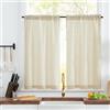 TOPICK Tende da cucina corte, antivento, beige, 90 L x 115 H (cm) 2 pannelli con tasche a barra piccola tenda, per finestra, armadio/guardaroba, mobile basso, camera protettiva per lavello