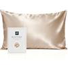 RUIPTSKE Natural Silk Federa, ipoallergenico, 22momme, 100% Seta, 600 Filati, con a Scomparsa Cerniera (Light Champagne, 50x75cm)