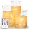 salipt Candele LED con Glass Effect, Fiamma Oscillante, Candela a Batteria Senza Fiamma con Timer e Telecomando, Candele Elettriche, Set di 3, Diametro 7.6 cm, Altezza 10.2 12.7 15.3 cm