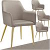 tectake® Set 4 Sedie Sala da Pranzo, in Velluto Eleganti, Sedie Cucina con Braccioli e Schienale Continuo, Comode Imbottite, Moderne Antiscivolo e Antigraffio, per cucina e soggiorno - Tortora