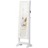 HOMCOM Armadio Portagioielli Portagioie Specchio Regolabile 20 Luci LED, Legno, Bianco, 40x37x146 cm