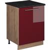 Vicco Mobiletto base cucina Fame-Line, Bordeaux lucido/Rovere dorato, 60 cm 1 anta con piano di lavoro