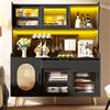 Kebnor Armadio laterale/armadietto da cucina/buffet, 145 x 39 x 171 cm, stile rustico, 5 ante, con striscia luminosa a LED e piastra di blocco in vetro, porte (nero)