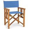 TEMPO STYLE Sedia Regista Pieghevole in Legno Teak CANNES | Poltrona Outdoor con Braccioli, Salvaspazio per Giardino, Terrazza e Campeggio | 58 x 58 x 85 cm (Tela Azzurra)