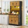 MURUL 100 x 40 x 180 cm, buffet multifunzione con illuminazione a LED con telecomando, cassetti, ripiani regolabili, fori di gestione dei cavi e prese, ideale per cucine e sala da pranzo