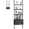 HOMASIS Scaffale a Scala con 4 Ripiani e 2 Cassetti, Libreria da Parete con Dispositivo Anti-Ribaltamento, Scaffale Aperto per Soggiorno, 60 x 30 x 184 cm (Nero)