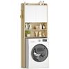 Hzuaneri Mobile lavatrice, Mobile sopra lavatrice, con 2 ripiani aperti, Porta WC a doppio battente e ripiano regolabile, Stile moderno minimalista, 24 x 65 x 185 cm, Bianco-Rovere ELR65031X