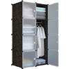 XOKOTAKI Armadio Componibile, Scaffalatura Modulare, Armadio Componibile Porta Abiti per Casa, Scaffale Portaoggetti per Cameretta, 8 Moduli, 1 Barra, 140x70 cm, Colore Nero