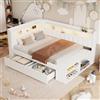 Moimhear Divano letto imbottito con porta USB e striscia luminosa a LED, con scarpiera e due cassetti, 90 x 200 cm (bianco)