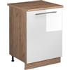 Vicco Mobiletto base cucina Fame-Line, Bianco lucido/Rovere dorato, 60 cm 1 anta con piano di lavoro