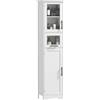 HOMCOM Mobile da bagno con anta in vetro, armadio bagno stretto con cassetto, 2 ante e ripiano regolabile, mobile portaoggetti per WC, piccoli spazi, 40 x 31 x 170 cm, bianco