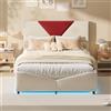 HYTKKBD Letto Matrimoniale con Contenitore, 160 x 200 cm, Letto Imbottito Design Idraulico con Led, Letto Baule per Ragazzi con Testiera Geometrica con Spazio Aperto, Rete a Doghe, Beige Velluto