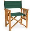 TEMPO STYLE Sedia Regista Pieghevole in Legno Teak CANNES | Poltrona Outdoor con Braccioli, Salvaspazio per Giardino, Terrazza e Campeggio | 58 x 58 x 85 cm (Tela Verde)