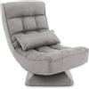 COSTWAY Poltrona da Terra Girevole 360°, Poltrona Relax con Schienale Regolabile a 4 Posizioni, Sedia Pieghevole con Base, per Soggiorno Camera da Letto (Grigio)