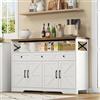 Kelodan Credenza da 140 cm con vano portaoggetti, bar da caffè con 3 cassetti, stile rustico, porte, armadi con ripiani, marrone e bianco