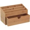 Bakaji Organizer Portaoggetti Da Scrivania in Legno di Bambu' con 6 Scomparti e Cassetto Colore Bamboo Naturale Dimensione 25,5 x 13 x 15 cm