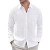 J.VER Camicie da Uomo in Lino Casual con Bottoni a Maniche Lunghe, Scollo Aperto, Camicie da Spiaggia estive con Tasca, Bianco, X-Large, Bianco, XL