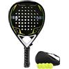 Deskium Set di racchette da padel in fibra di carbonio 12K, per adulti e piccoli, racchetta da paddle leggera da 360 g, con custodia e 4 palline da tennis, forma a goccia, 47 x 26 cm