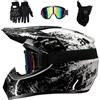 KHBTFNB Unisex MTB Motocross Casco, con Occhiali Guanti Maschera, Gioventù Bambini Integrale Fuoristrada Moto Schianto Casco, In Discesa Enduro Corse Quad Bici da Cross ATV Caschi(Blue,M/54-55CM)