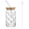 Aohyue Bicchiere in vetro con coperchio e cannuccia, 16 oz, set di bicchieri da cocktail, per caffè, frullati, cocktail, tè, elegante regalo