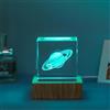 Surakey Luce notturna di cristallo pianeta 3D cubo di cristallo luce notturna con base in legno, luce notturna a LED, sistema solare, luce notturna decorativa pianeta, regalo astronomico per ragazzi e ragazze