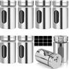 Mirrwin Set di 8 barattoli per spezie, 80 ml, con regolazione a 3 posizioni, con etichette, spargispezie con coperchio in acciaio inox di alta qualità, mini spargispezie in vetro, contenitore per sale e pepe,