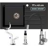 empiria SINK QUALITY SINK QUALITY Set Lavello Cucina Nero con Rubinetto Miscelatore - Lavandino in Granito 77x43 cm con Gocciolatoio - Incluso Sifone e Impregnante - Incasso per Mobile da 45 cm
