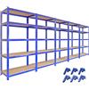 Monster Racking Scaffale da Garage ad Incastro T-Rax Scaffali per Garage Scaffalature Officina in Acciaio e MDF Senza Bulloni Mensole per Garage - Blu - 90cm x 45cm - 5 Pezzi con Connettori