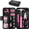 DEKO Cassetta Attrezzi Completa 94 Pezzi - Kit Attrezzi da Lavoro per Riparazioni Domestiche, Fai da Te, Ufficio e Garage con Pinze, Martello, Chiavi e Ferramenta, Rosa