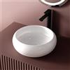 EMKE Lavabo da montare, Lavabo rotondo in ceramica, 360 x 360 x 120 mm, installazione sopra il piano, Bianco lucido, lavabo per bagno e WC ospiti
