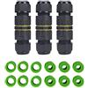 YIXISI 3 Piezas Scatola di Giunzione Impermeabile, 3-Poli IP68 Connettore da Esterno, per Diametro del Cavo Ø 3.5-10 mm, (Nero, PA66)